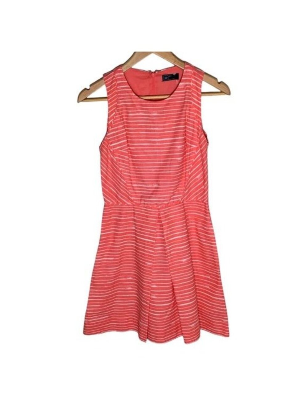 GAP Womens Petite XS Fit Flare Dress Pink Stripe Sleeveless Summer Dress
